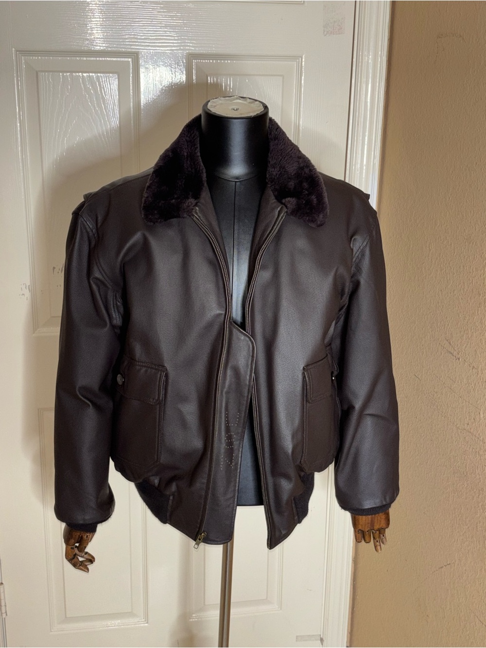 VTG Navy Airborne Leathers Lined Leather Pilots Flight Bomber Jacket L - Picture 8 of 11